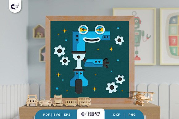 Alphabet Robot Letter F 3D SVG for Birthdays