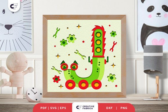 Alphabet Robot Letter J 3D SVG for Birthdays