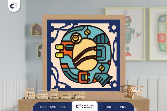 Alphabet Robot Letter Q 3D Shadow Box