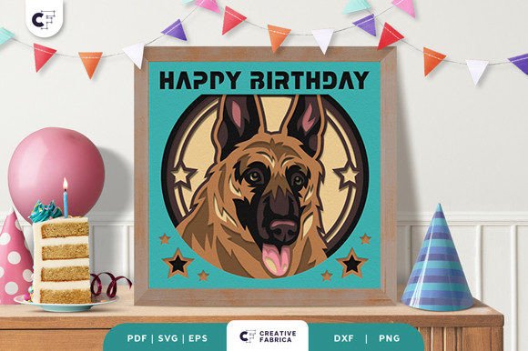 Birthday German Shepherd 3D Shadow Box: A 3D SVG for Birthdays