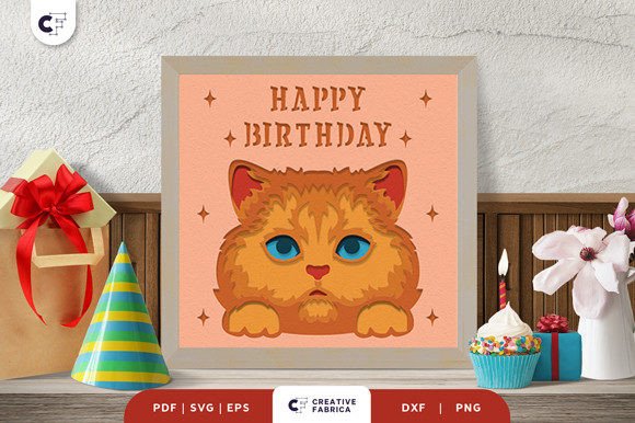 Birthday Ginger Cat 3D Paper Cut SVG for Birthdays