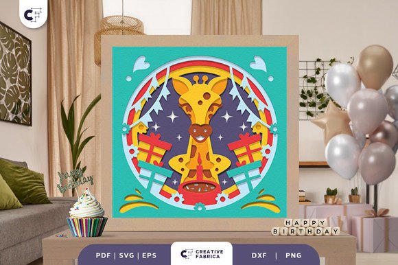 Birthday Giraffe 3D SVG for Birthdays