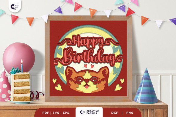 Birthday Kitten 3D SVG for Birthdays