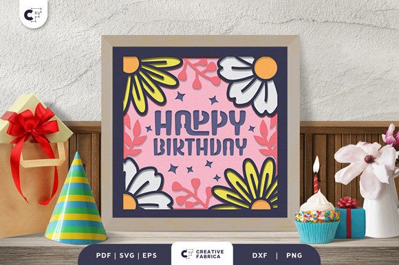 Birthday Mini Sunflower 3D Shadowbox SVG