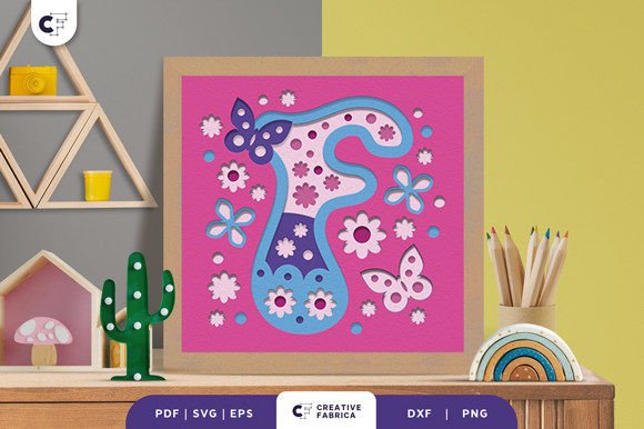Floral Alphabet Letter F 3D SVG for Birthdays