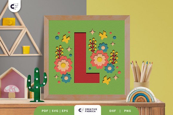 Floral Alphabet Letter L 3D SVG for Birthdays