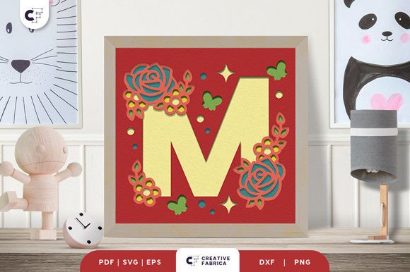 Floral Alphabet Letter M 3D SVG for Birthdays
