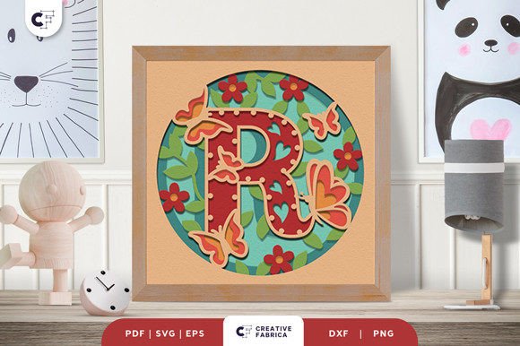 Floral Alphabet Letter R 3D SVG for Birthdays