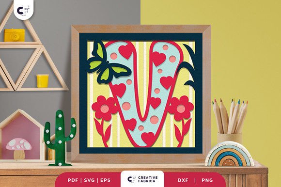 Floral Alphabet Letter V 3D SVG for Birthdays
