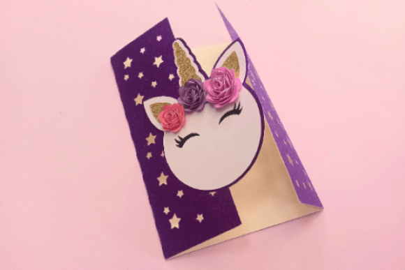 Gate Fold Card Invitation Unicorn: 3D SVG for Birthdays