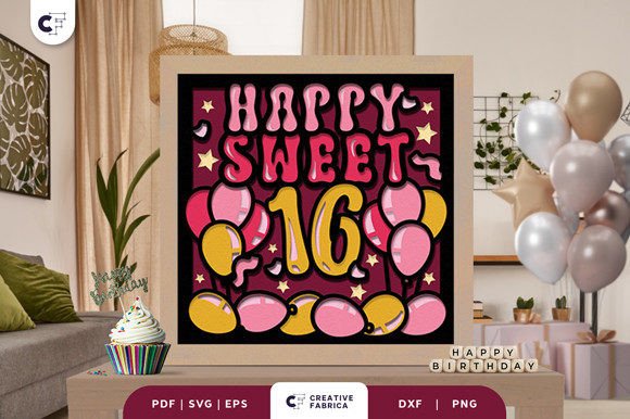 Happy Sweet 16 3D SVG for Birthdays
