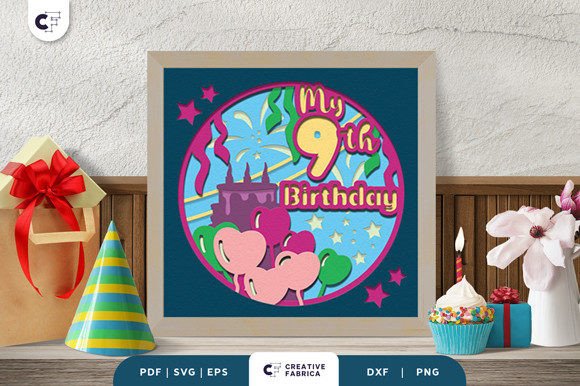 My 9th Birthday 3D Shadow Box SVG for Birthdays