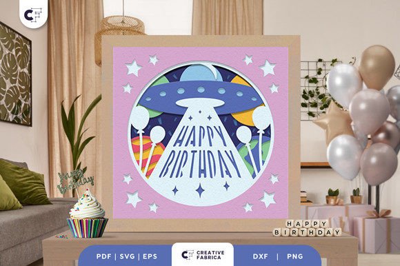 Solar System Birthday 3D Shadow Box SVG