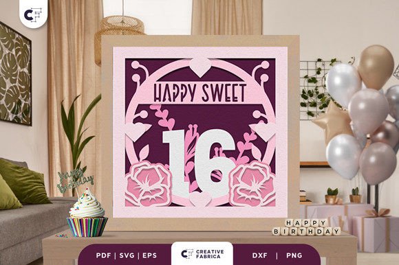 Sweet Sixteen 3D SVG for Birthdays