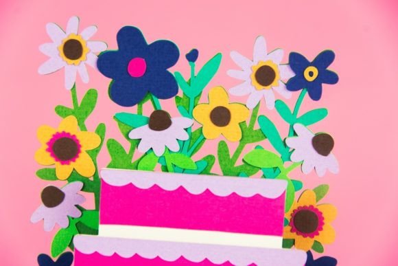 Wildflower Cake Box Card: 3D SVG for Birthdays